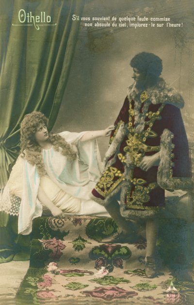 Othello mit Desdemona. Szene aus William Shakespeares Tragödie, geschrieben um 1603. Postkarte gesendet im Jahr 1913 von French Photographer